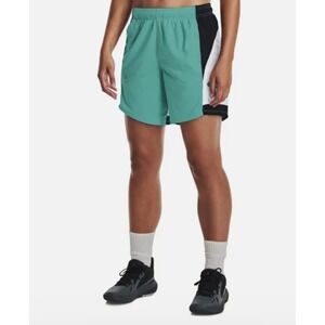 Under Armour UA Baseline Basketball White Teal Colorblock Small Shorts Women's N
